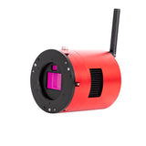 ZWO ASI2600 Air smart camera with antenna, shown with the color model's magenta sensor window