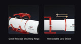 ZWO FF110 APO quick-release mounting rings and retractable dew shield