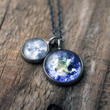 Earth and Moon Necklace—Antique Silver